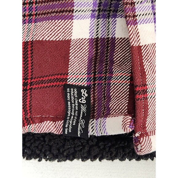 LRG Men's M Sherpa Lined Flannel Shirt Maroon/Purple Long Sleeve Pocket - Picture 5 of 10